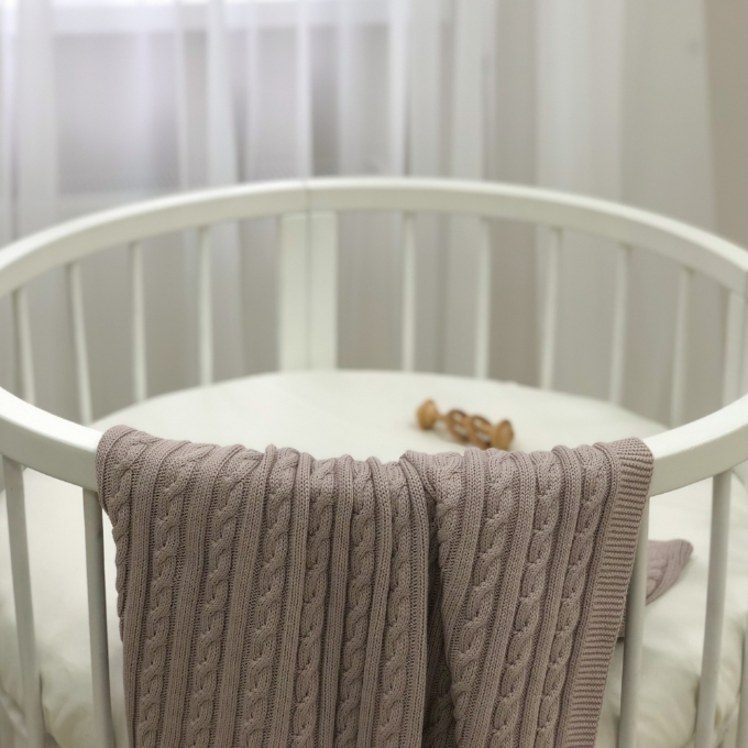 Husa saltea rotunda patut bebe copii cu elastic, 70 x 70 cm, alb (3)